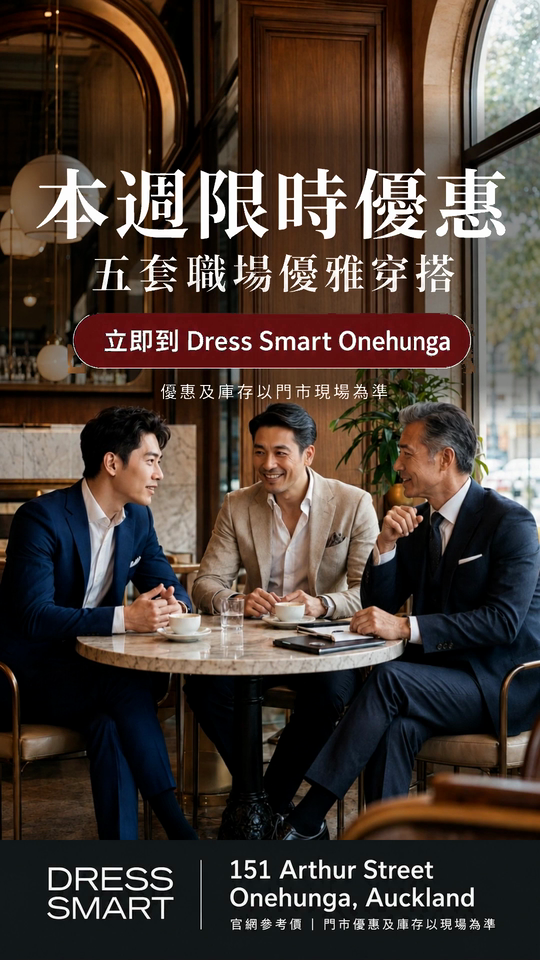 Closing café frame with Dress Smart call to action