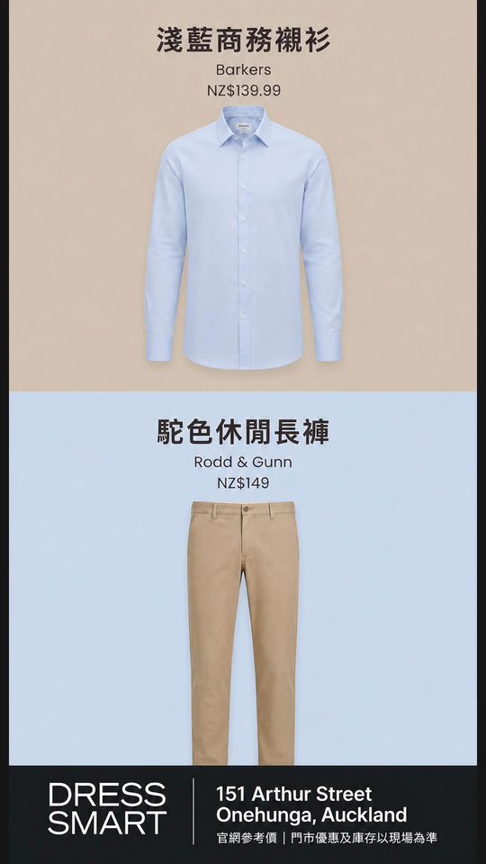 Light Blue Shirt + Camel Trousers flat lay product frame