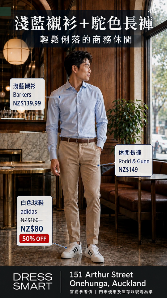 Light Blue Shirt + Camel Trousers animated model frame