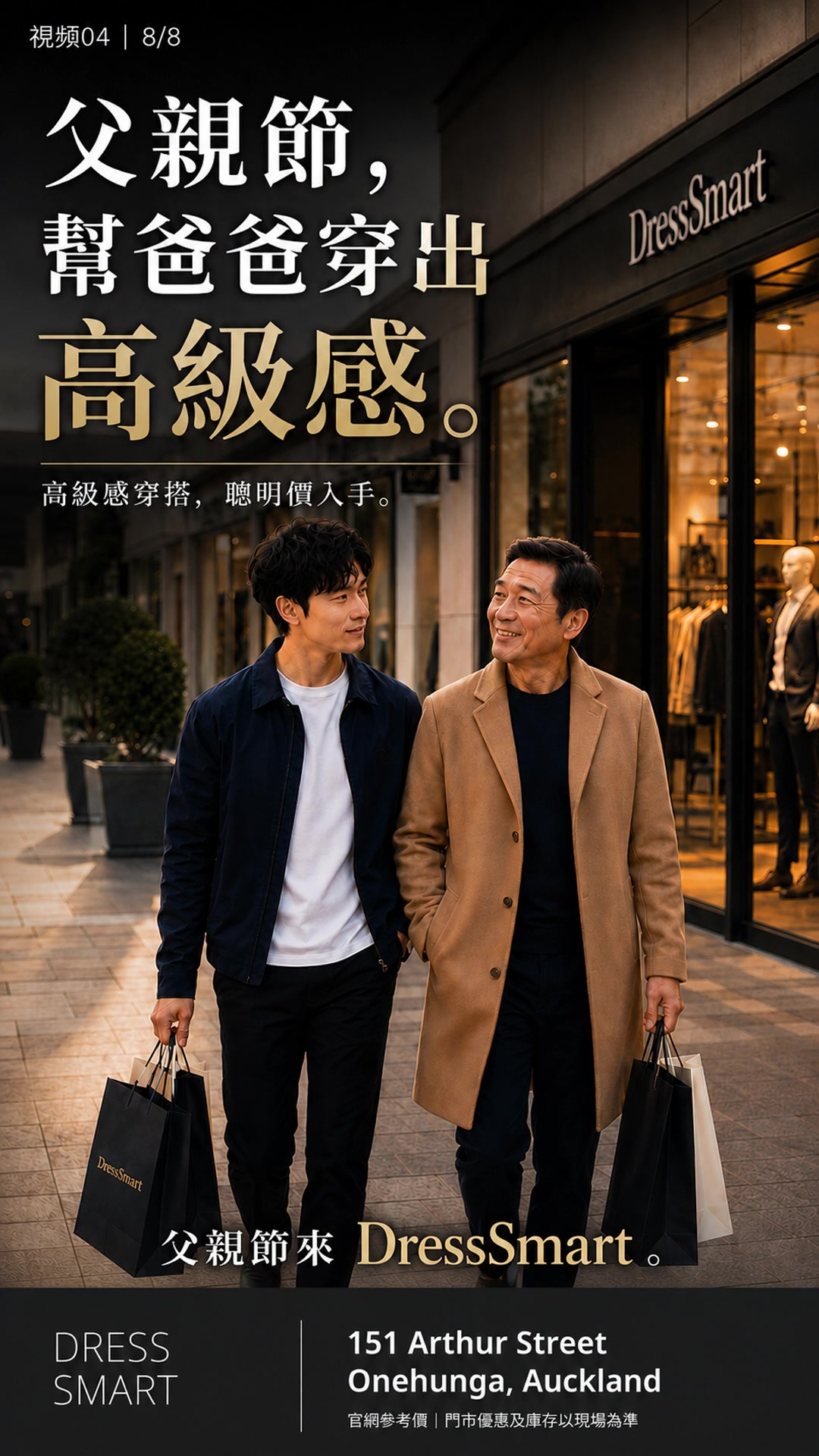 Father and son outside Dress Smart in the Video 04 V7 closing frame