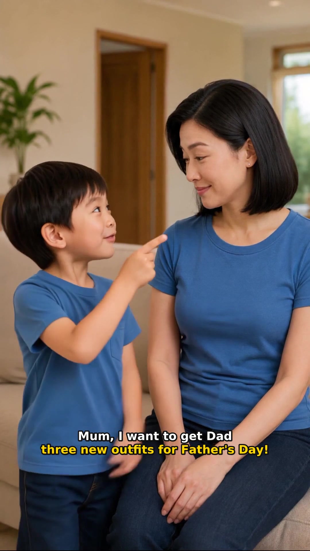 Mother and son begin the Father’s Day outfit conversation